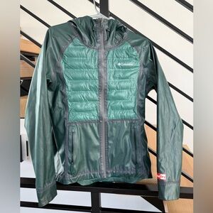 Columbia Light Puffer Jacket- Reversible Waterproof Dark Green Raincoat